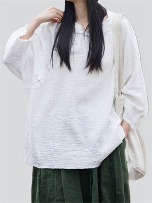 Women's Loose Comfy Batwing Sleeve Chinese Style Shirts