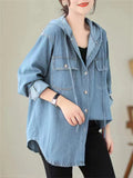 Women's Trendy Blue Denim Hooded Oversized Jacket