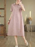 Elegant Lapel Short Sleeve Jacquard Dress for Women