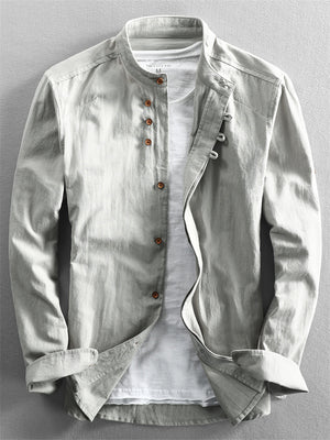 Men's Casual Stand Collar Button Up Cotton Linen Shirts