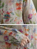 Female Cozy Literary Cotton Linen Floral Print Shirts