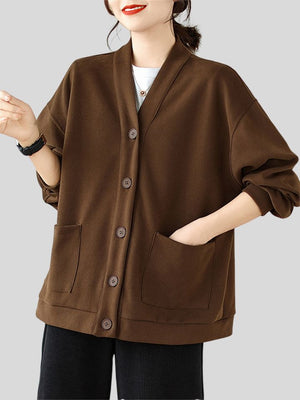 Women's Gentle Retro Single-Breasted Loose V Neck Jacket