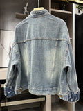 Women's Mythical Phoenix Embroidery Stand Collar Blue Denim Jacket