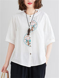 Female Half Sleeve Flower Embroidered Summer Shirts