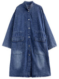 Ladies Stand-up Collar Mid-length Denim Jackets