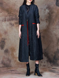 Vintage Black Tassel Design V Neck Jacquard Overcoat for Women