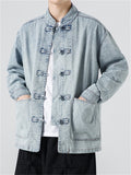 Men's Chinese Inspired Vintage Stand Collar Washed Denim Jacket