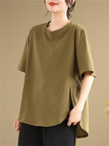 Plus Size Loose Side Split Solid Color T-shirts for Women