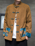 Contrast Color Print Pocket Knot Button Men's Tang Suit Jacket