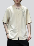 Male Bamboo Embroidered Half Sleeve Metal Button Shirt