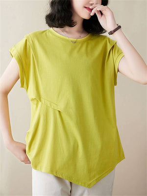 Unique Patchwork Round Neck Asymmetric Shirt for Women