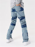 Men's Hip-Hop Contrast Color Patchwork Raw Edge Jeans