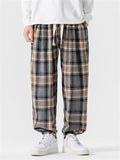 Loose Drawstring Waist Plaid Jogger Pants for Male