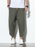 Men's Stylish Cozy Casual Plain & Striped Cotton Linen Cropped Pants