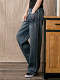 Spring High Waist Loose Straight-Leg Blue Jeans for Women