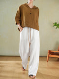 Simple Cozy Cotton Linen White Long Pants for Women