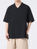 Men's Summer V Neck Short Sleeve Regular Fit Linen Shirt