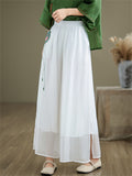 Lotus Embroideried Flowy Linen Fairy Pants for Women