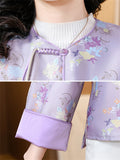 Female Elegant Tassel Button Chrysanthemum Print Jacket