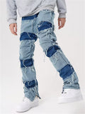 Men's Hip-Hop Contrast Color Patchwork Raw Edge Jeans