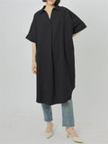 Summer V-Neck Super Loose Long Cotton Shirt for Women