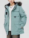 Men's Cargo Hooded Fur Collar White Duck Down Coats