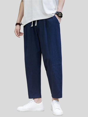 Chinese Style Summer Solid Color Cotton Blend Loose Pants for Men