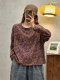 Female Vintage Oil Painting Floral Print Long Sleeve Shirt