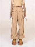 Loose Drawstring Waist Straight-Leg Cargo Pants for Female