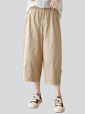 Elastic Waist Button-Decorated Loose Pants for Women