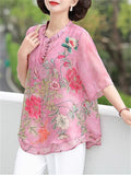 Peony Butterfly Print Plus Size Chiffon Shirt for Lady