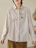 Women's Casual Bee & Dandelion Embroidery Stripe Shirt