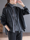 Women's Street Zip Up Oversized PU Leather Motorcycle Jacket