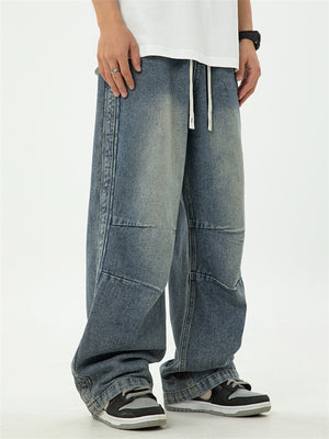 Retro Drawstring Wash Effected Trendy Jeans for Men