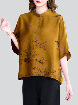 Women's Retro Temperament Wildflower Butterfly Print Shirt