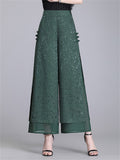 Women's Floral Leaf Jacquard High Slit Layered Pants