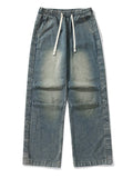 Retro Drawstring Wash Effected Trendy Jeans for Men