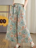 Women's Bohemian Print Waist Strap Super Loose Wide Leg Pants