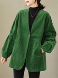 Women's Retro Fashion Green Corduroy Blazer Jacket