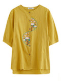 Female Half Sleeve Flower Embroidered Summer Shirts