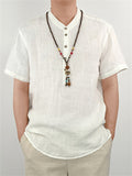 Men's Summer Stand Collar Short Sleeve Tang Suit Linen Shirt