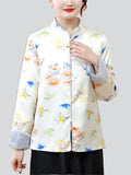 Women's Vintage Butterfly Flower Print Mulberry Silk Jacket