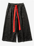 Men's Chinese Style Red Strap Jacquard Satin Pants