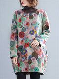 Women's Colorful Flower High Neck Plush Liner Winter Dress