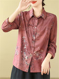 Blooming Flowers Print Women's Chinese Style Lapel Shirts