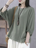 Women's Simple Oversized Crew Neck Batwing Sleeve Shirt