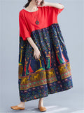 Female Ethnic Style Animal Floral Mosaic Plus Size Dresses