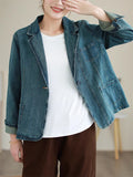 Women's Stylish Notched Lapel One Button Denim Blazer