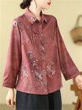 Blooming Flowers Print Women's Chinese Style Lapel Shirts