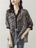 Women's Elegant V-Neck Printed Button Trim Loose Shirts